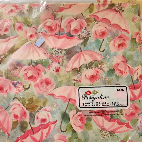 Lot of 1980s Wrapping Paper Care Bears Floral Happy Birthday Umbrella Kitsch - Picture 7 of 8